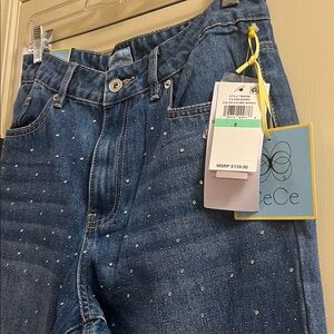 CeCe Blue wide leg Jeans with rhinestones, size 8,  28 1/2 inseam